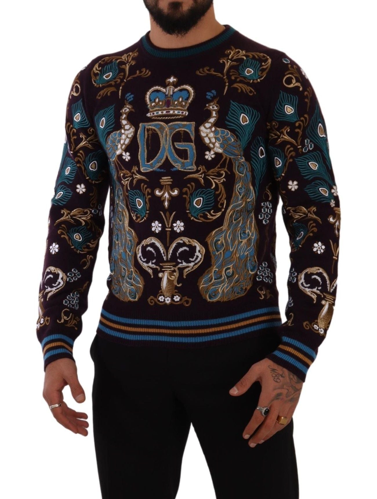 Dolce & Gabbana Bordeauxfarbener Kaschmir DG Crown Pullover mit Stickerei