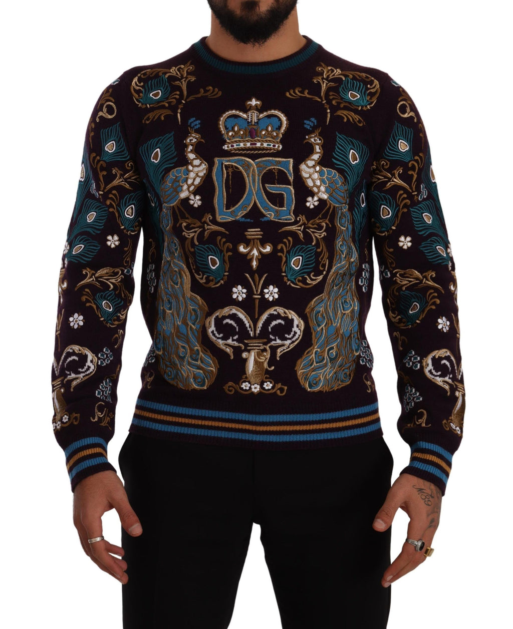 Dolce & Gabbana Bordeauxfarbener Kaschmir DG Crown Pullover mit Stickerei