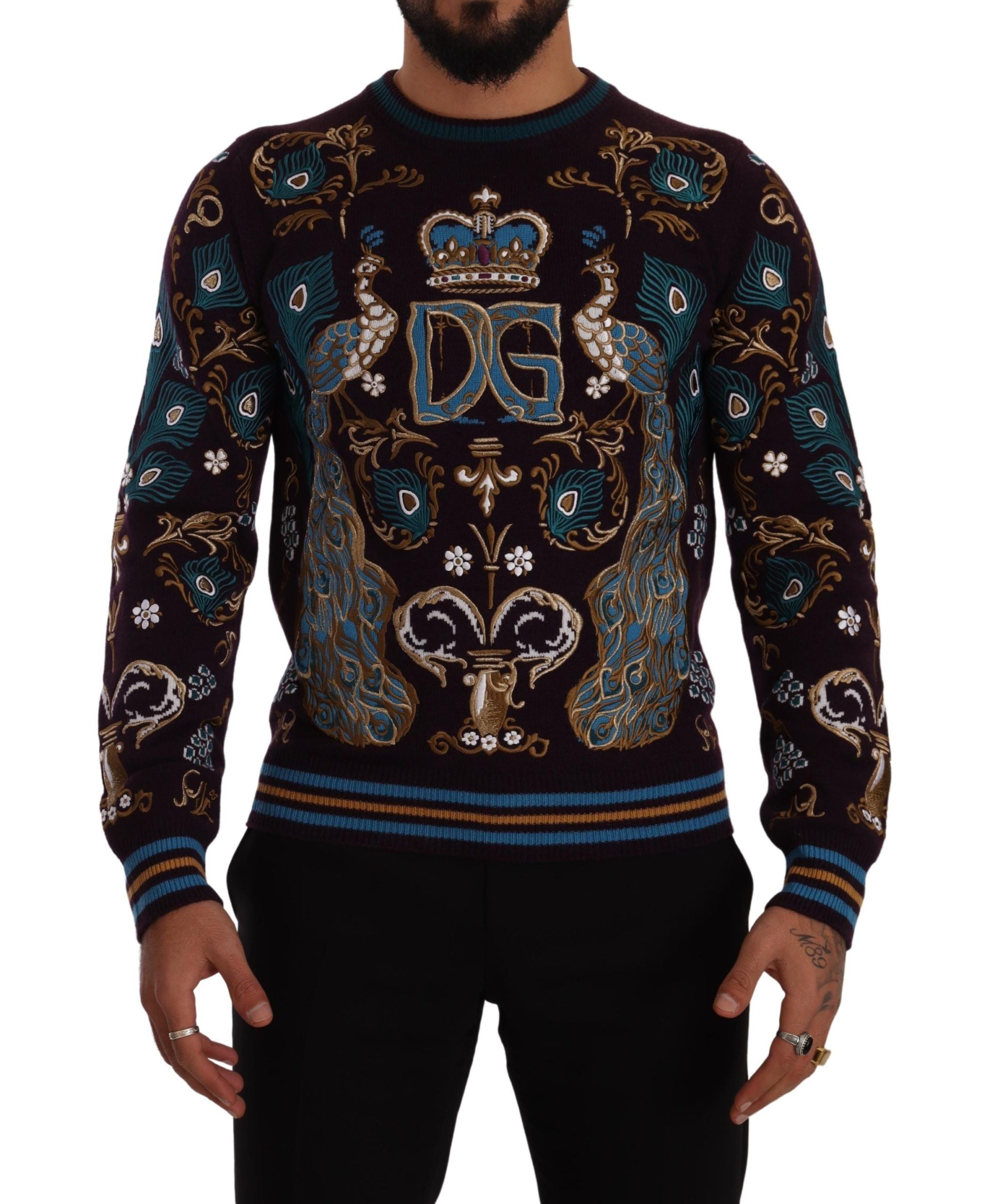 Dolce & Gabbana Bordeauxfarbener Kaschmir DG Crown Pullover mit Stickerei