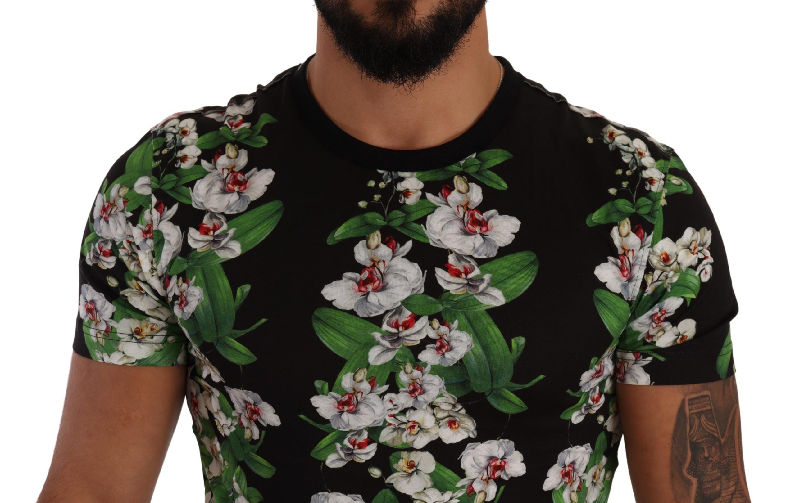 Dolce & Gabbana Schwarzes T-Shirt mit Blumendruck und Rundhalsausschnitt