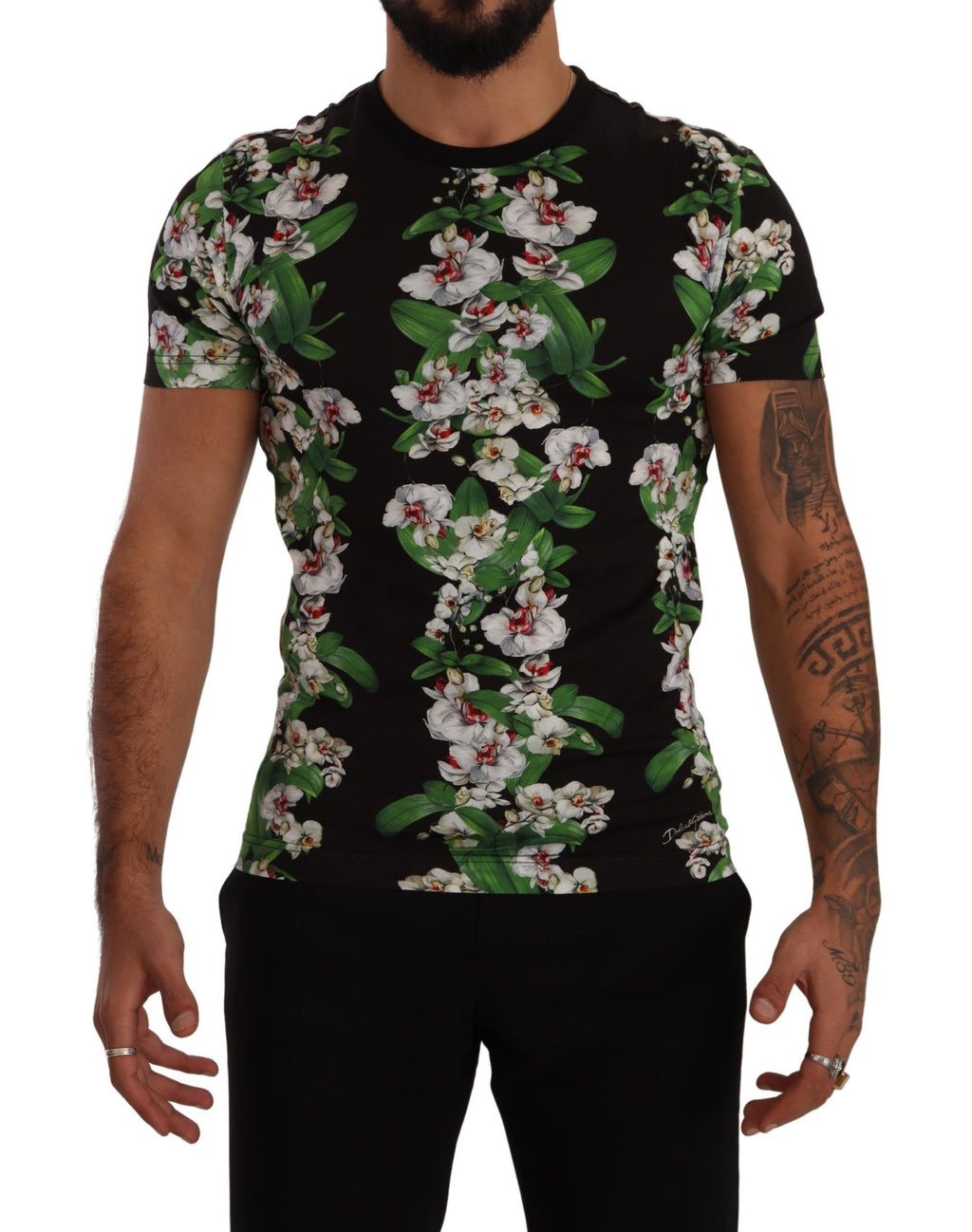 Dolce & Gabbana Schwarzes T-Shirt mit Blumendruck und Rundhalsausschnitt
