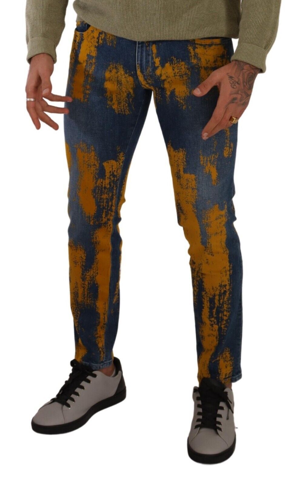 Dolce & Gabbana Blau Gelb Dye Baumwolle Skinny Männer Denim Jeans