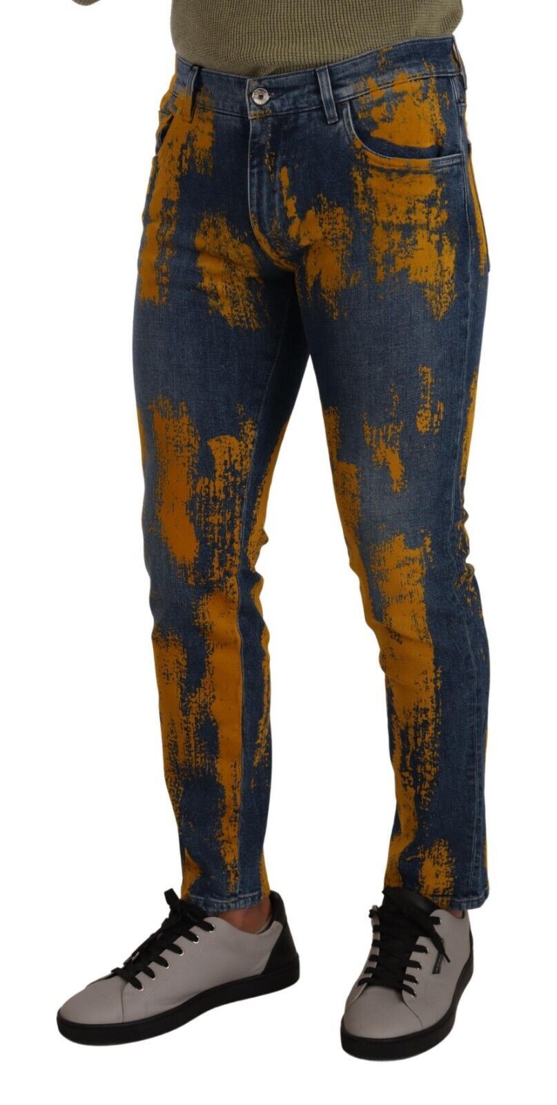 Dolce & Gabbana Blau Gelb Dye Baumwolle Skinny Männer Denim Jeans