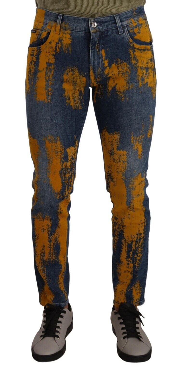 Dolce & Gabbana Blau Gelb Dye Baumwolle Skinny Männer Denim Jeans