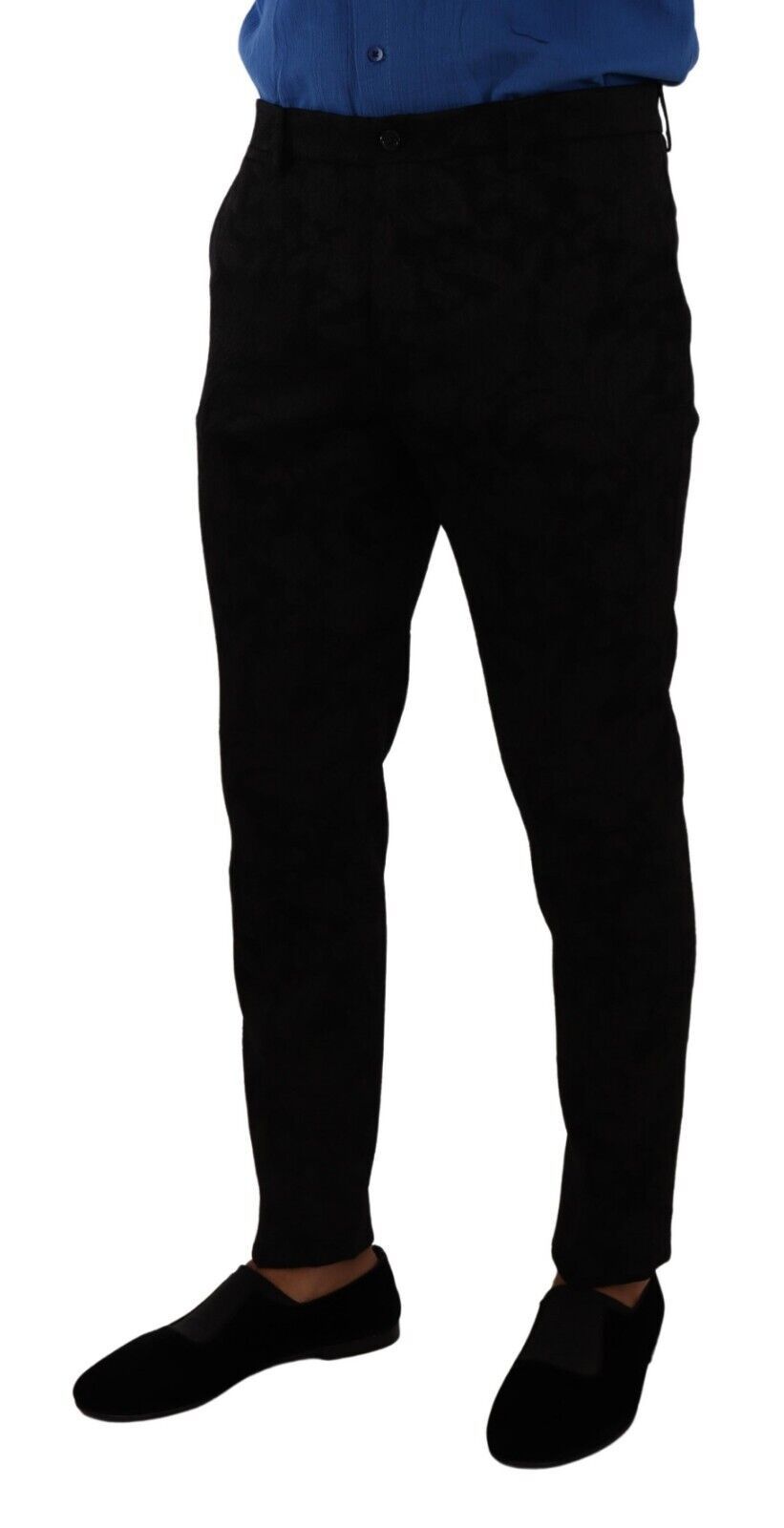 Dolce & Gabbana Schwarzer Brokat Skinny Formal Trouser Dress Pants