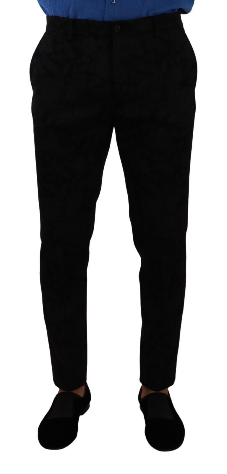 Dolce & Gabbana Schwarzer Brokat Skinny Formal Trouser Dress Pants