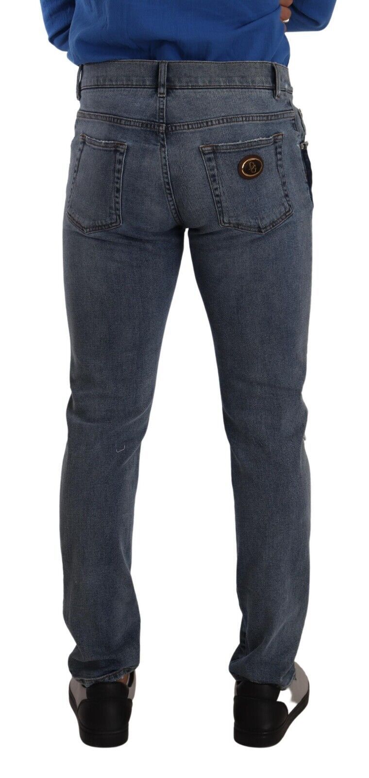Dolce & Gabbana Blaue zweifarbige Slim Denim Jeans aus zerrissener Baumwolle