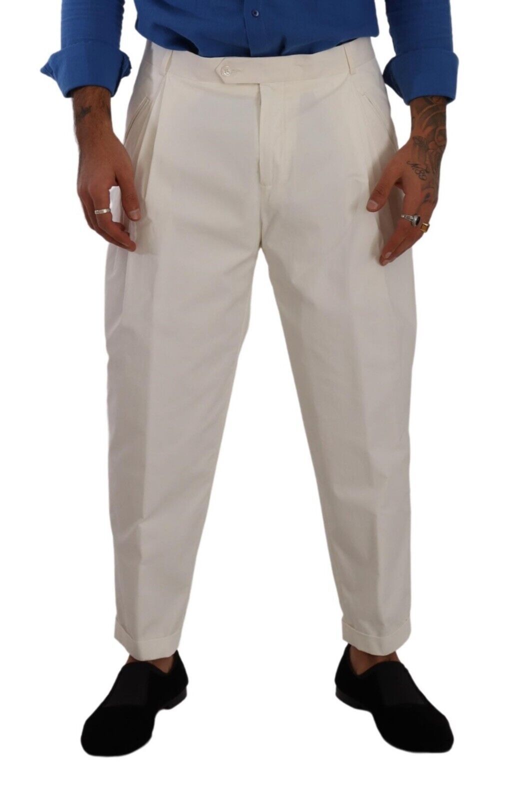 Dolce & Gabbana Weiße Baumwolle konisch zulaufende Herrenhosen Dress Pants