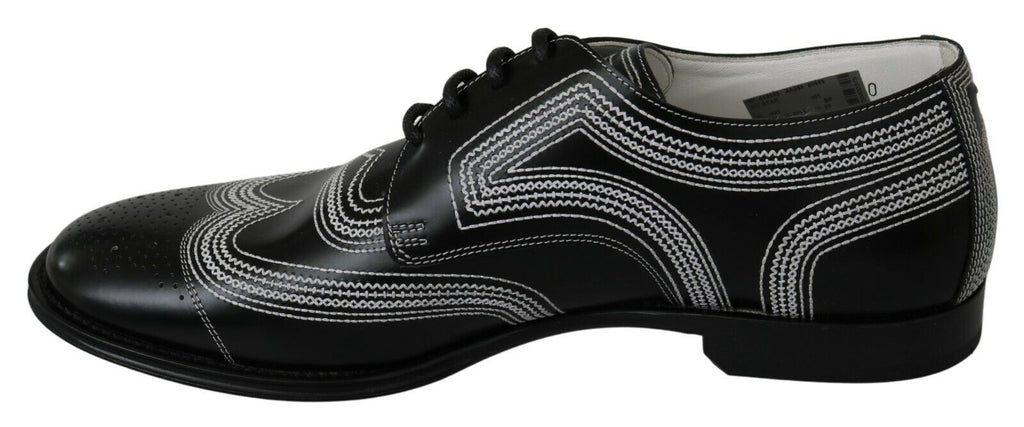 Dolce & Gabbana Schwarze Leder Derby Formal Weiße Spitzenschuhe