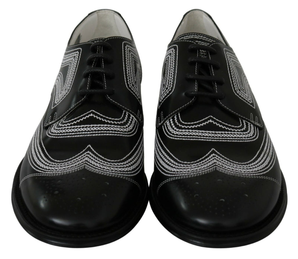 Dolce & Gabbana Schwarze Leder Derby Formal Weiße Spitzenschuhe