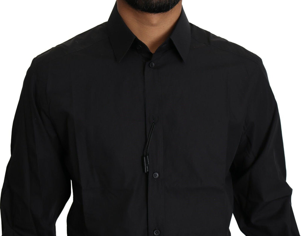 Dolce & Gabbana Schwarzes Baumwollhemd Formal Dress Men Top Shirt