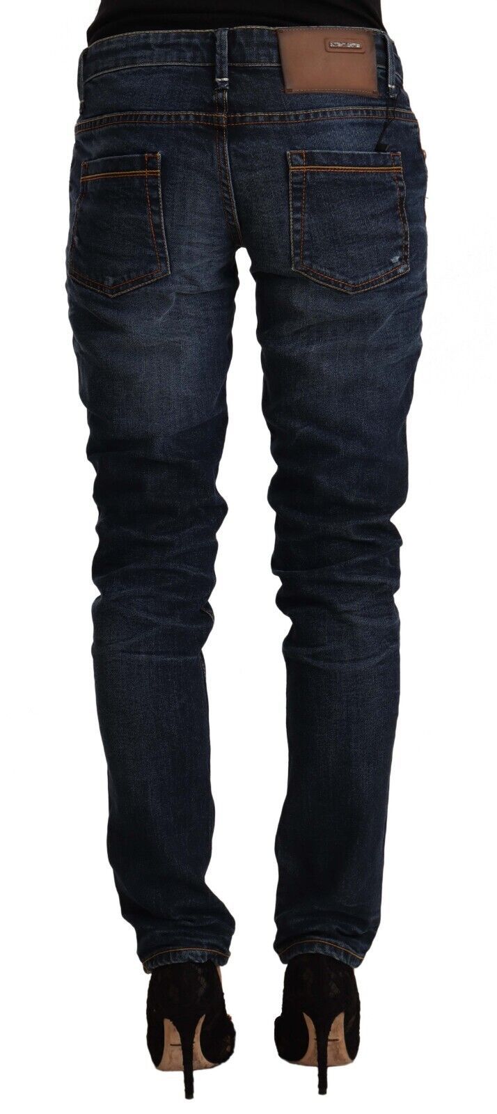 Acht Blaue Skinny Denim-Jeans aus gewaschener Baumwolle mit mittlerer Taille