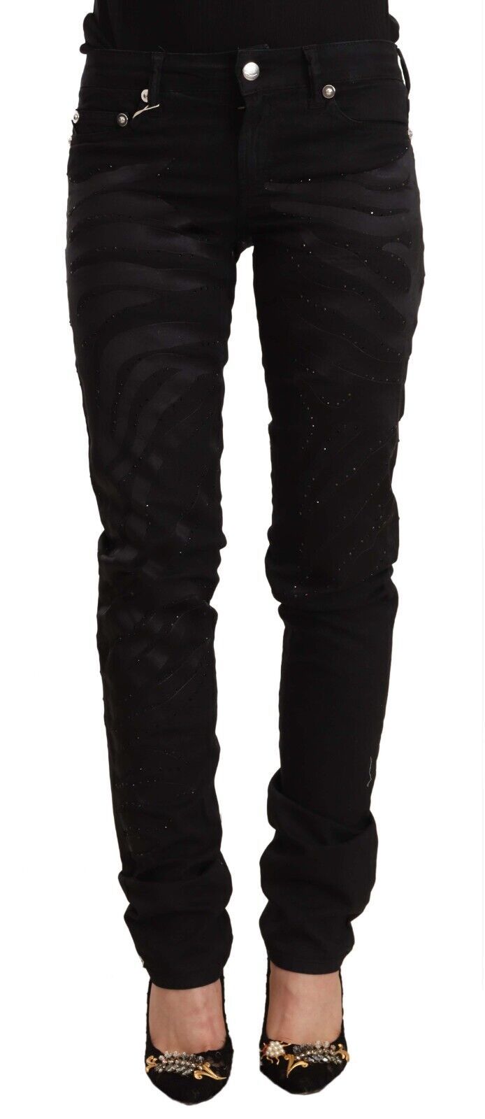 Just Cavalli Schwarze Skinny Jeans mit mittlerer Taille und Verzierungen