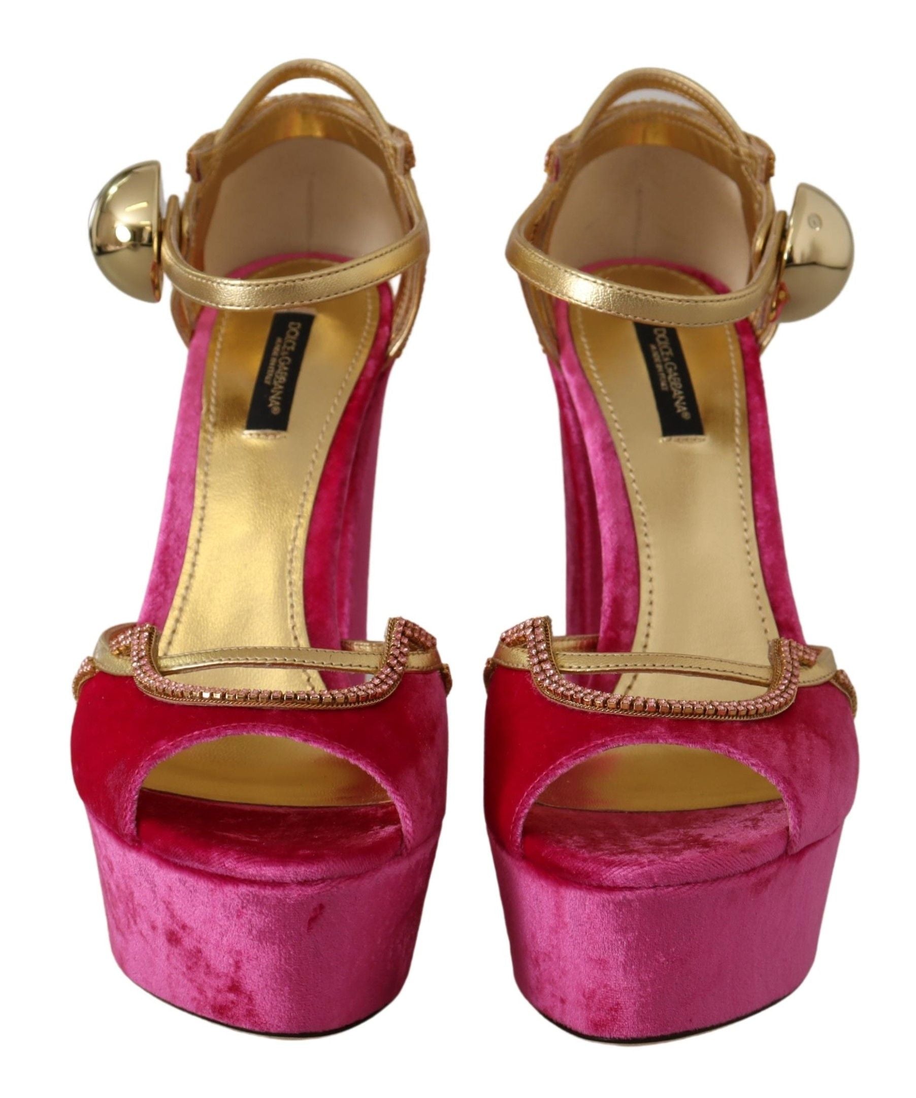 Dolce & Gabbana Rosa Samt Kristall-Knöchelriemen-Sandalen Schuhe