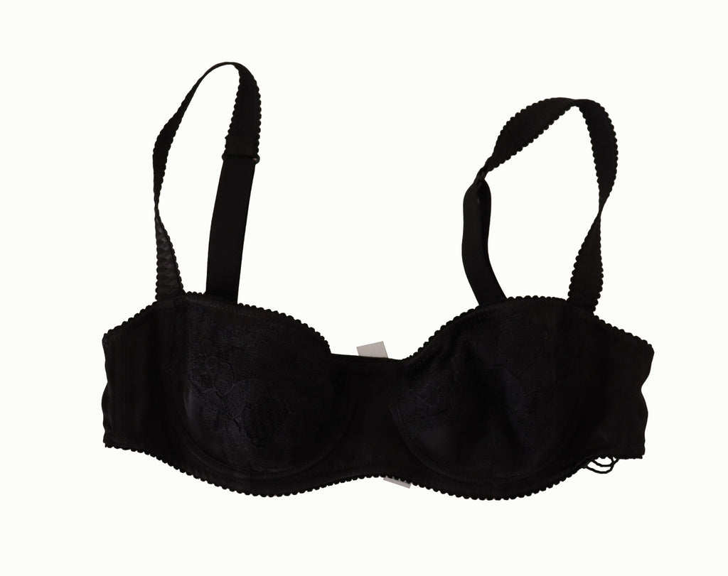 Dolce & Gabbana Schwarzer Balconette-BH aus Satin-Spitze mit Tupfen