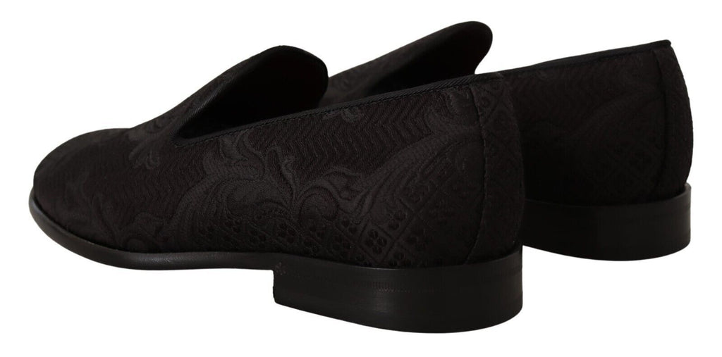 Dolce & Gabbana Schwarz Floral Brokat Hausschuhe Loafers Schuhe