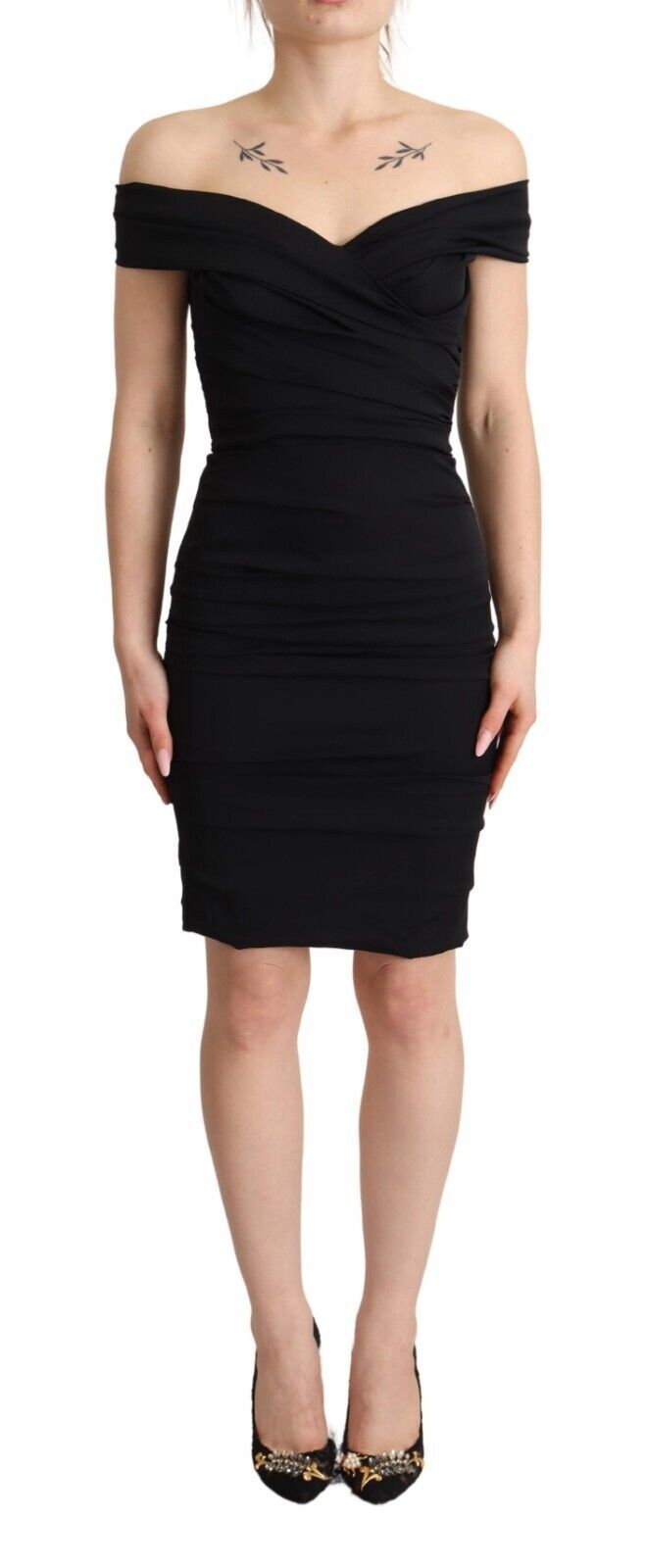 Dolce & Gabbana Bodycon Schwarz Seide Schulterfreies Etuikleid Bodycon Kleid