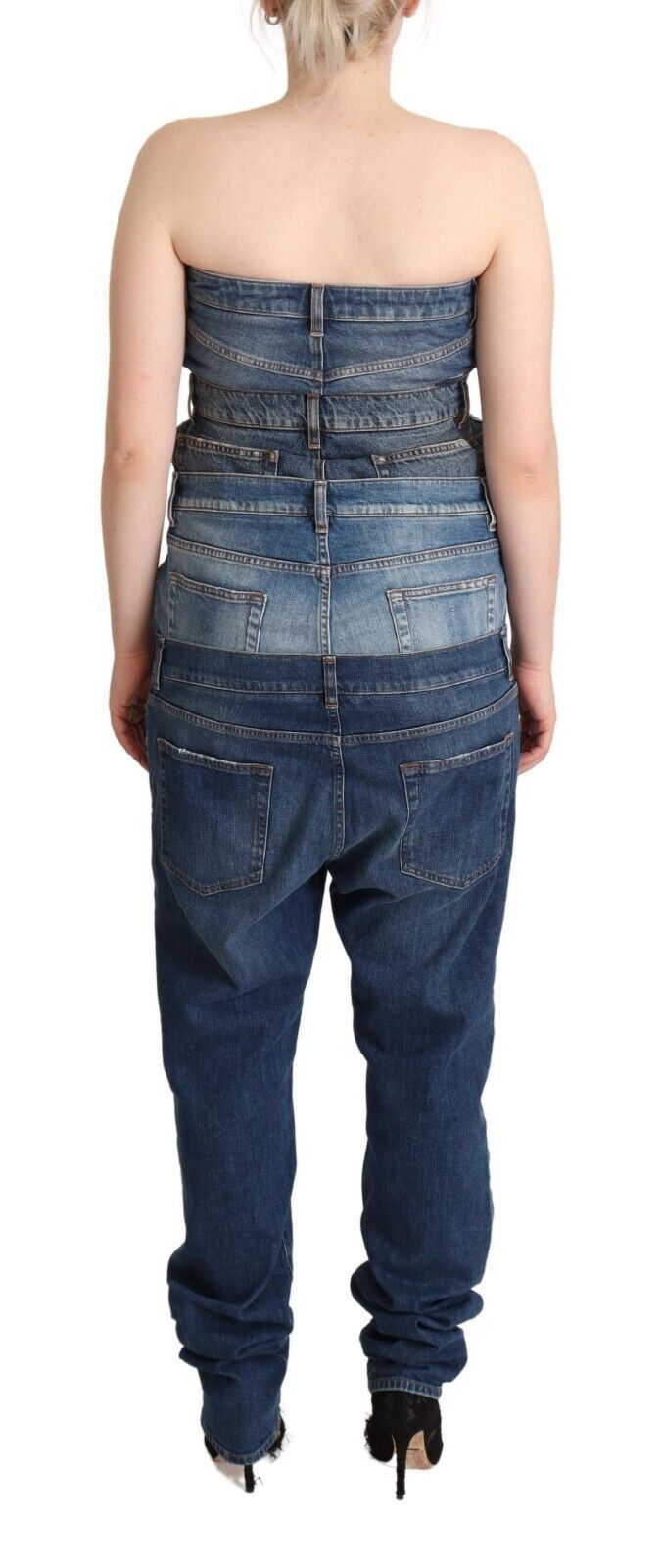 Dolce & Gabbana Dunkelblaues trägerloses Denim-Jumpsuit-Kleid aus Baumwolle