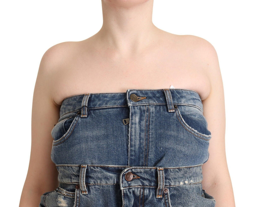 Dolce & Gabbana Dunkelblaues trägerloses Denim-Jumpsuit-Kleid aus Baumwolle