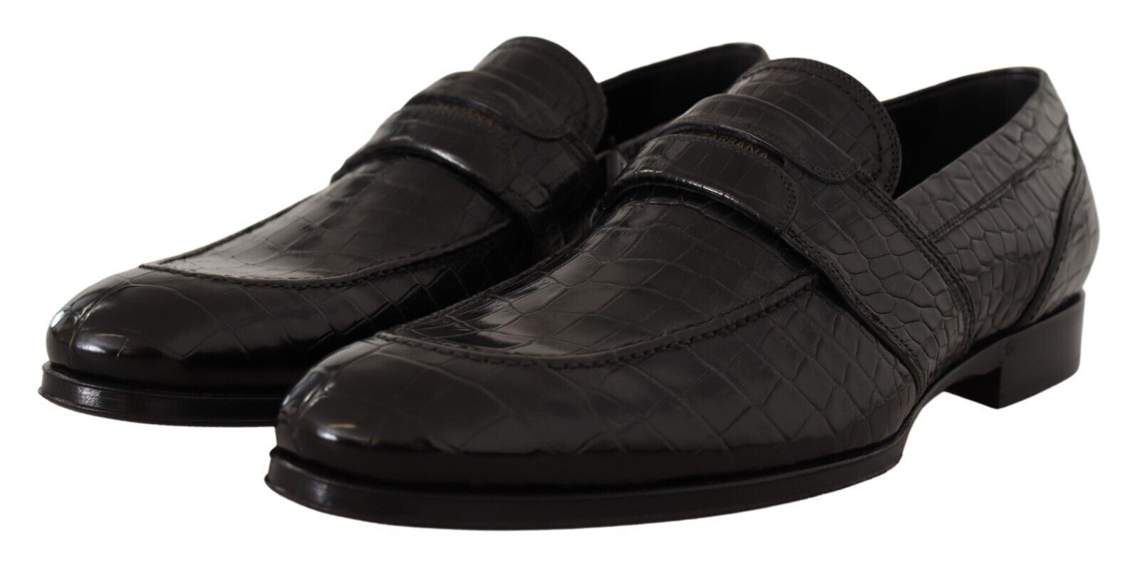 Dolce & Gabbana Schwarzes Krokodilleder Slip On Mokassin Schuhe