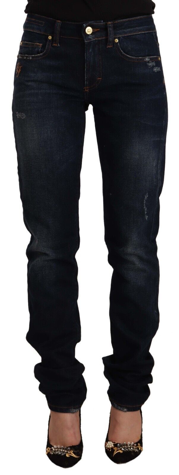 GF Ferre Dunkelblau gewaschene Skinny Jeans aus Baumwoll-Denim mit mittlerer Taille