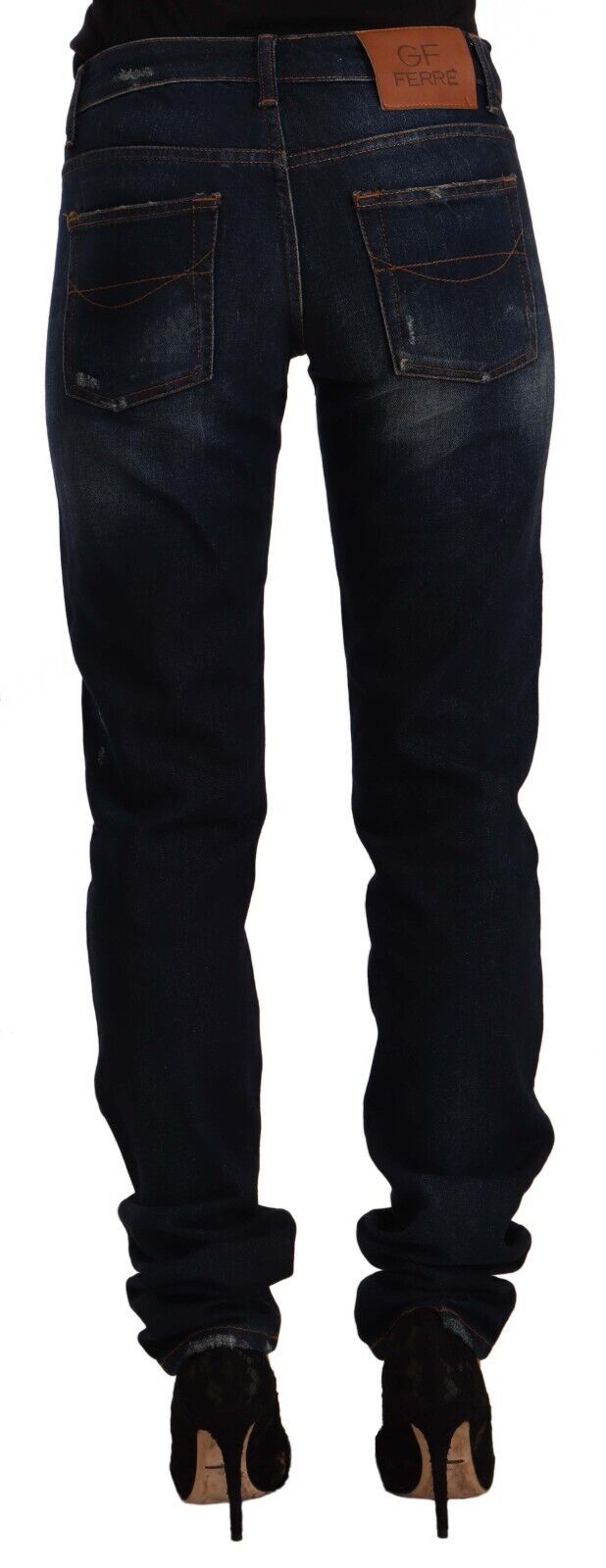 GF Ferre Dunkelblau gewaschene Skinny Jeans aus Baumwoll-Denim mit mittlerer Taille