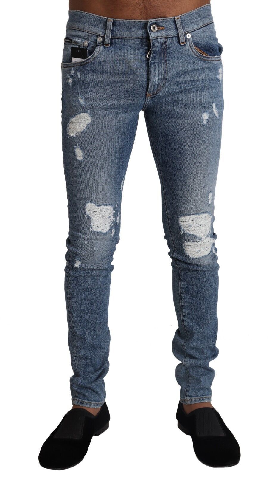 Dolce & Gabbana Hellblaue Skinny Jeans aus zerrissenem Baumwoll-Denim