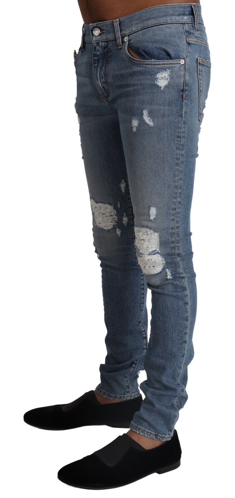 Dolce & Gabbana Hellblaue Skinny Jeans aus zerrissenem Baumwoll-Denim