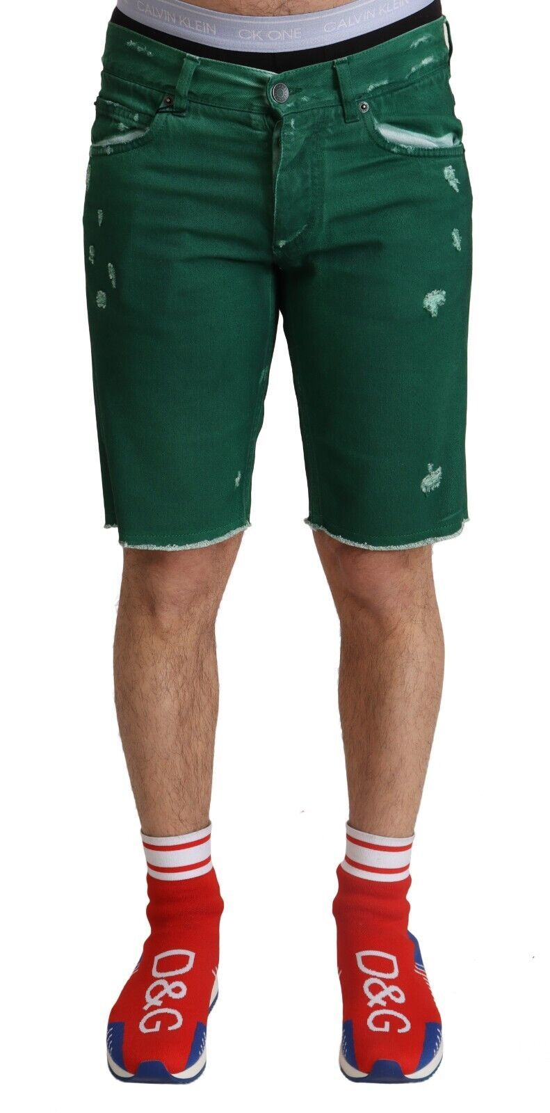 Dolce & Gabbana Grüne zerfledderte Baumwolle Männer Denim Bermudashorts