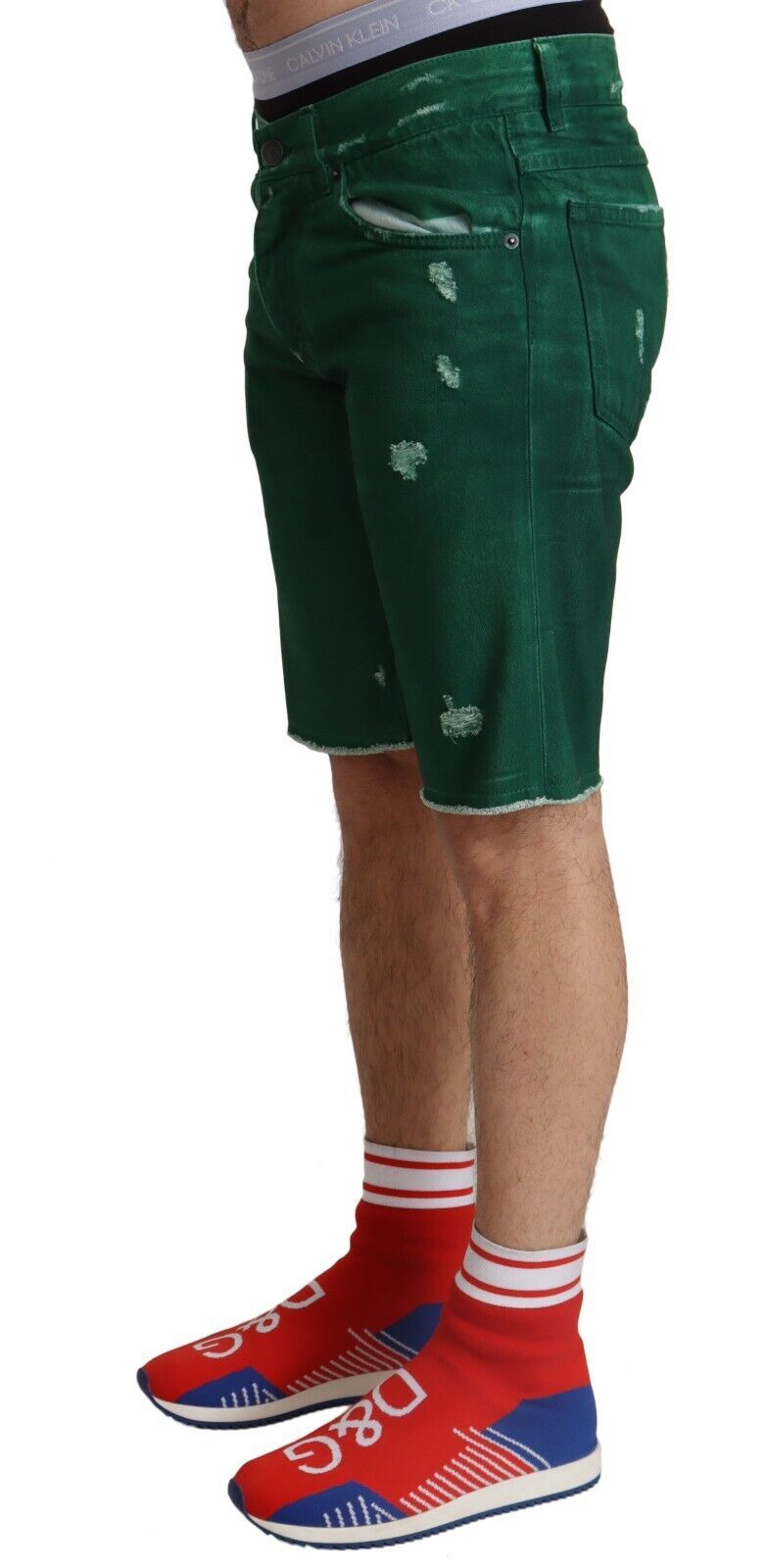 Dolce & Gabbana Grüne zerfledderte Baumwolle Männer Denim Bermudashorts