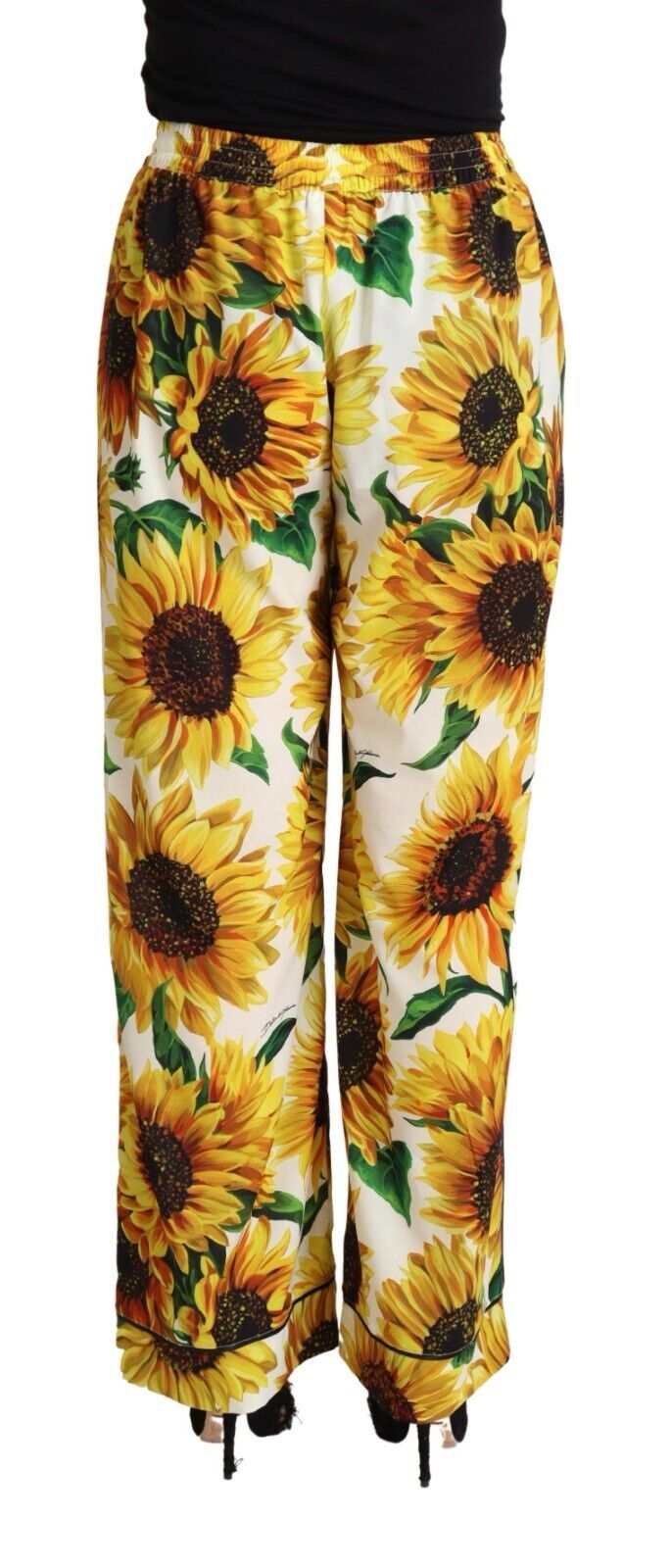 Dolce & Gabbana Weiße Sonnenblumen Print Mid Waist Wide Leg Pants