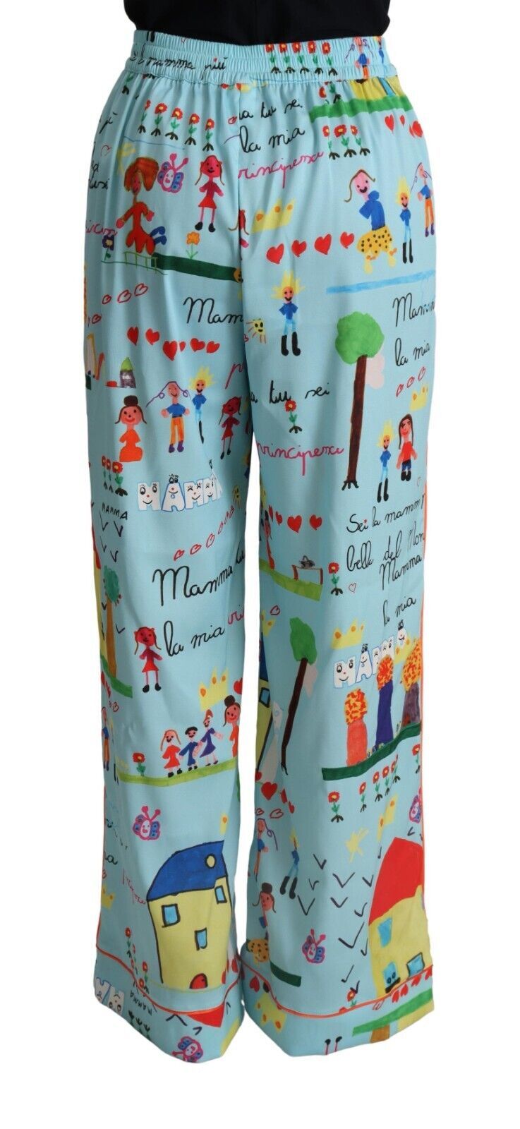 Dolce & Gabbana Hellblaue Zeichnung Mid Waist Wide Leg Pants