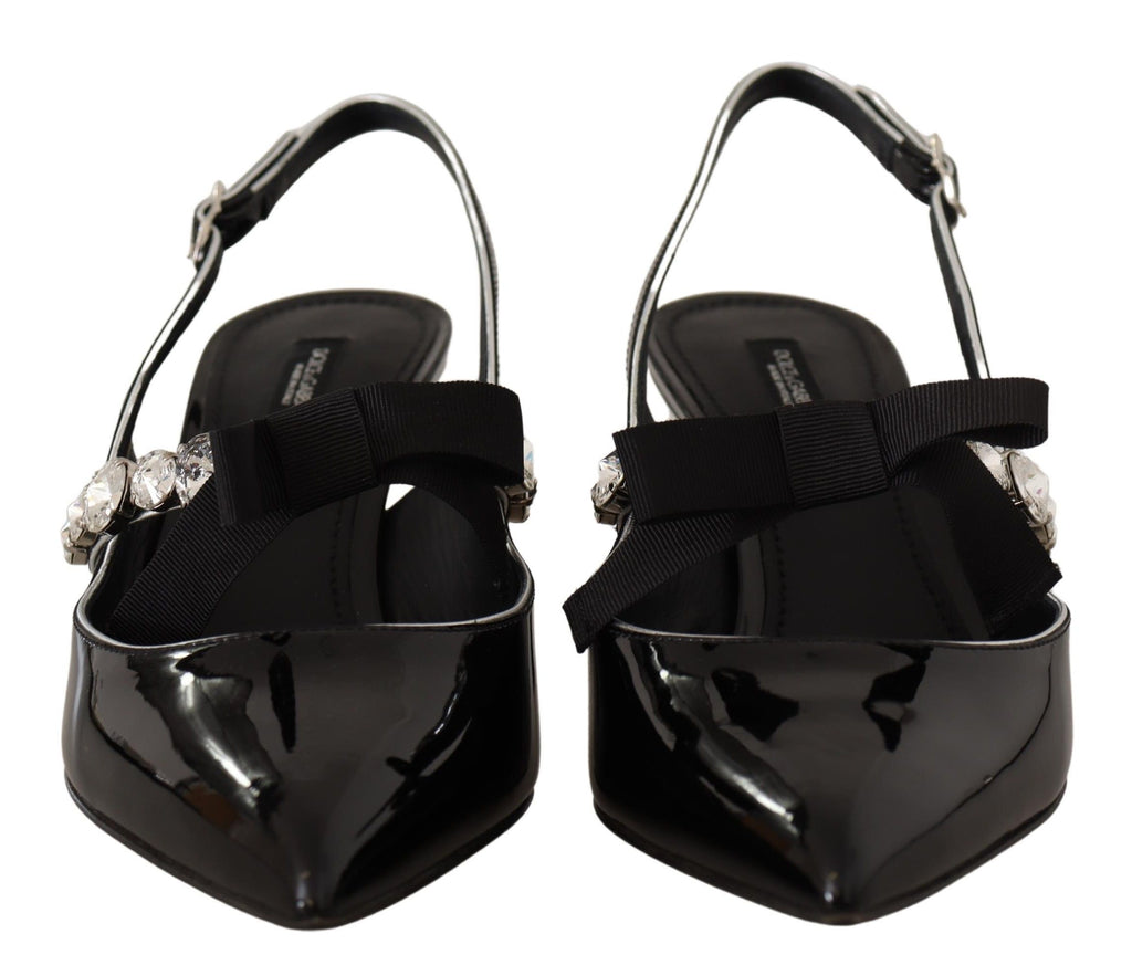 Dolce & Gabbana Schwarze Lackleder Kristall Slingbacks Schuhe