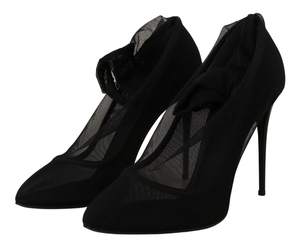 Dolce & Gabbana Schwarz Tüll Stretch Stiefel Pumps Schuhe