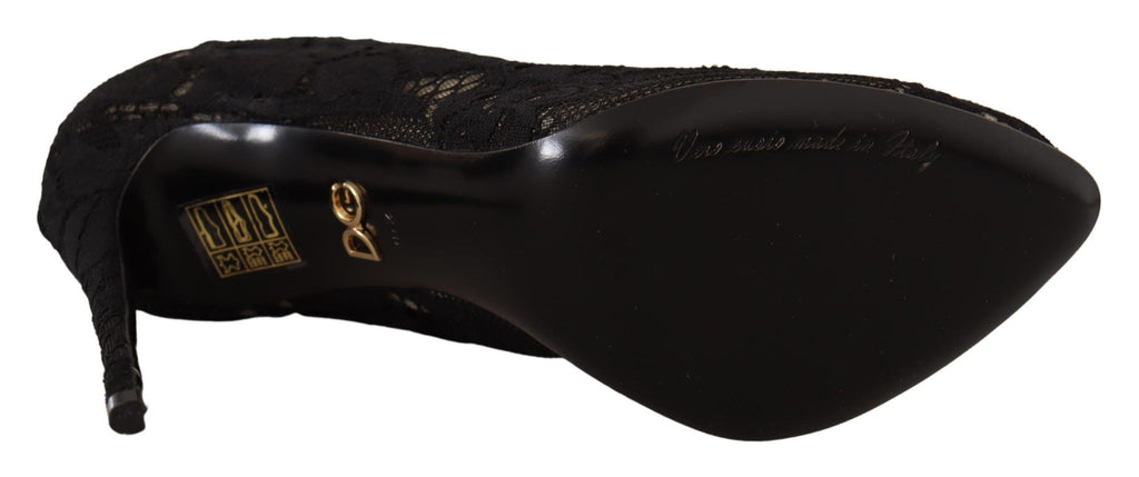 Dolce & Gabbana Schwarz Stretch Socken Taormina Spitze Stiefel Schuhe