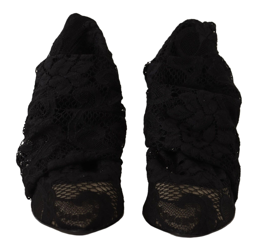 Dolce & Gabbana Schwarz Stretch Socken Taormina Spitze Stiefel Schuhe