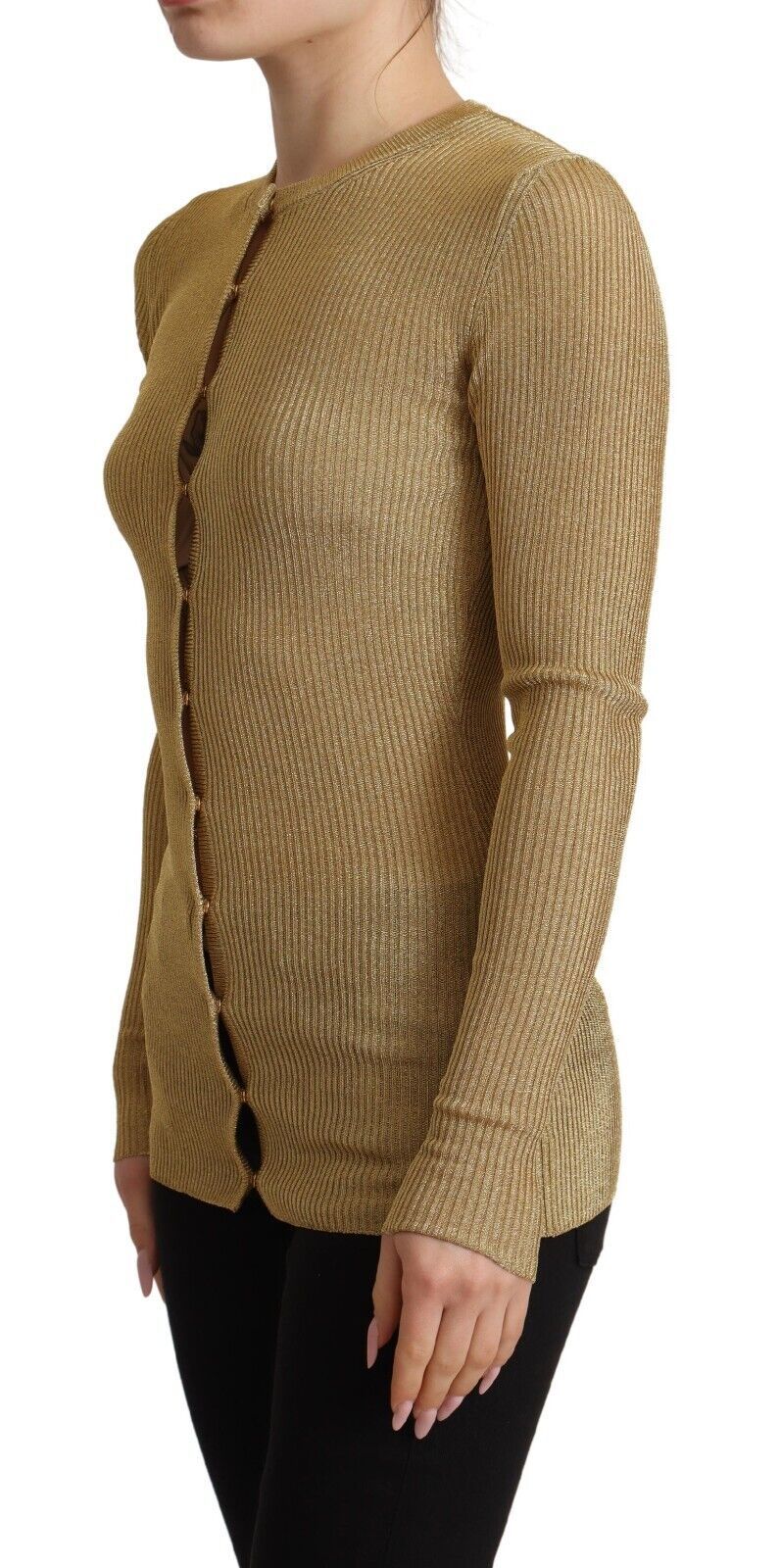 Dolce & Gabbana Goldfarbene Strickjacke mit Viskosemischung und Knöpfen