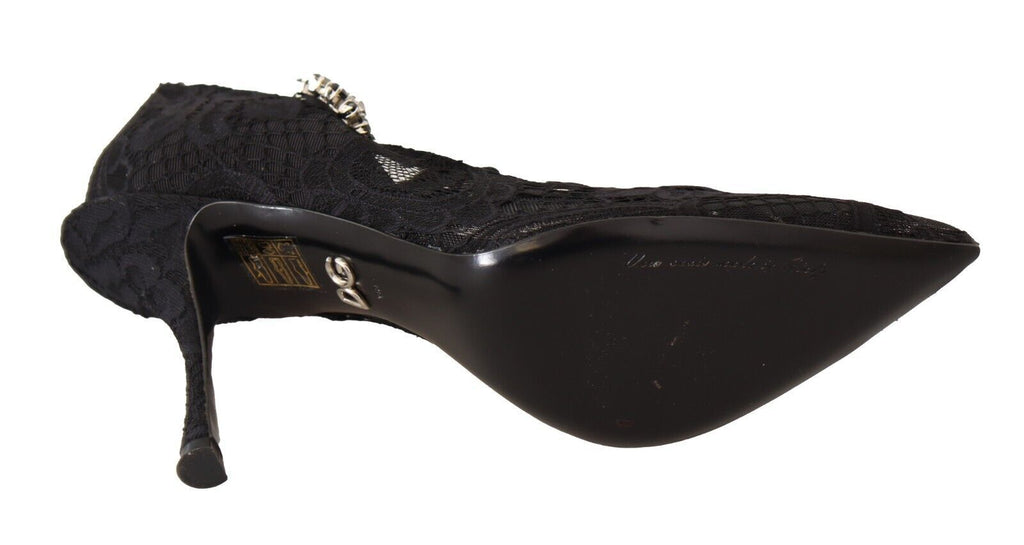 Dolce & Gabbana Schwarz Spitze Kristalle Heels Mary Jane Pumps Schuhe