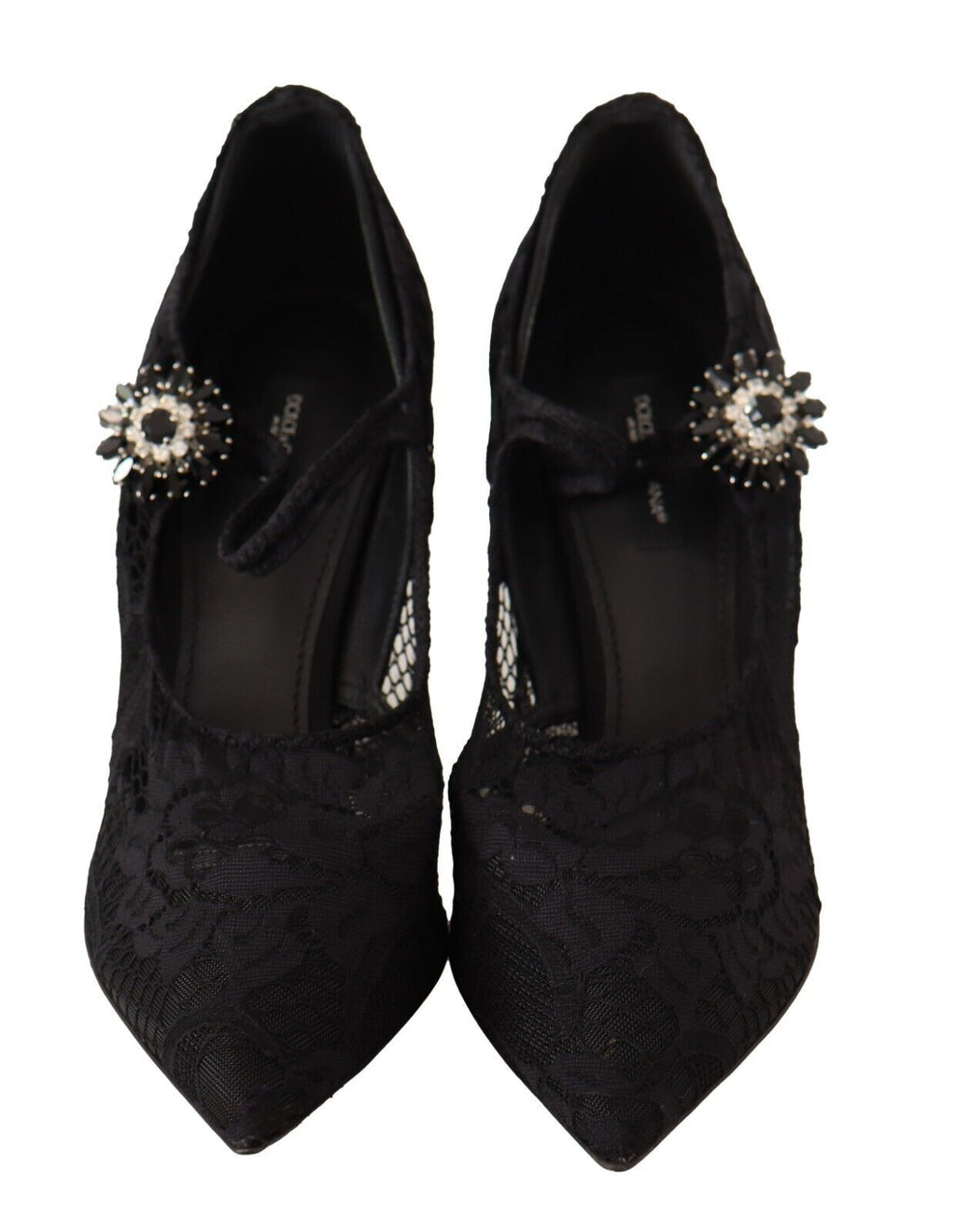 Dolce & Gabbana Schwarz Spitze Kristalle Heels Mary Jane Pumps Schuhe