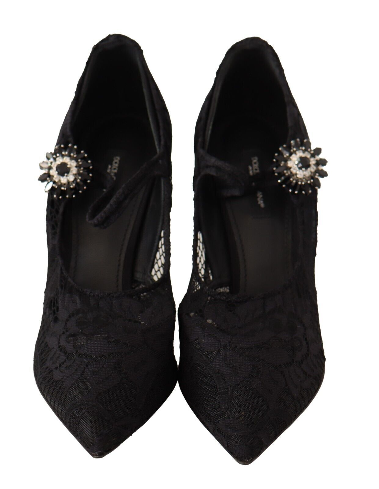 Dolce & Gabbana Schwarz Spitze Kristalle Heels Mary Jane Pumps Schuhe