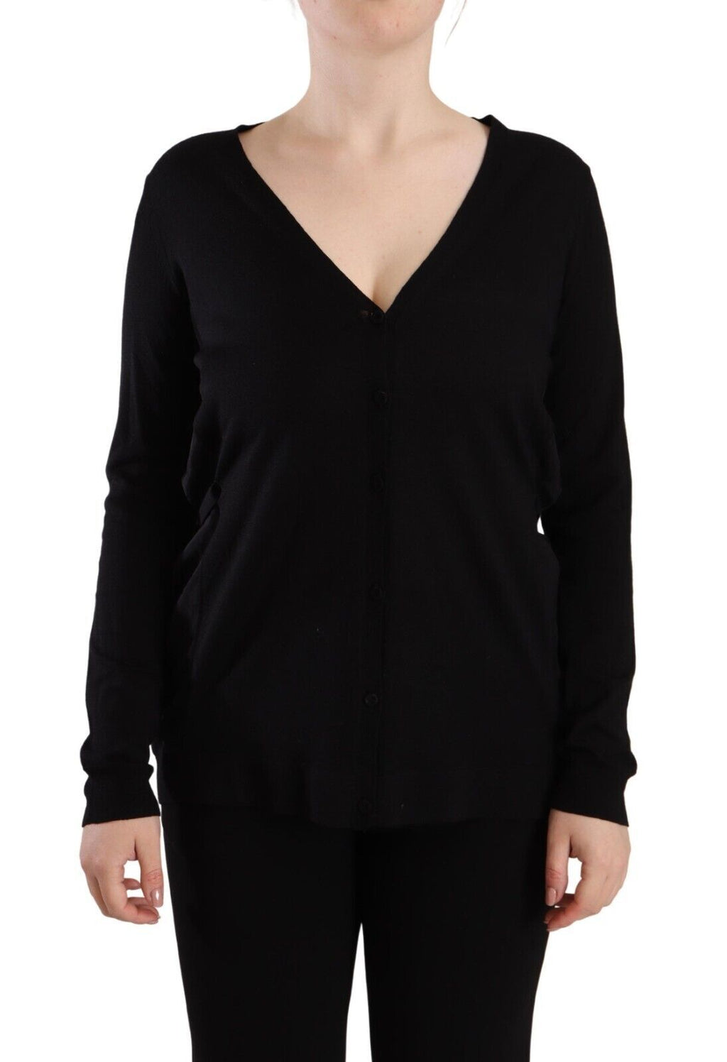 Dolce & Gabbana Schwarzes Wollpullover-Top mit V-Ausschnitt und langen Ärmeln