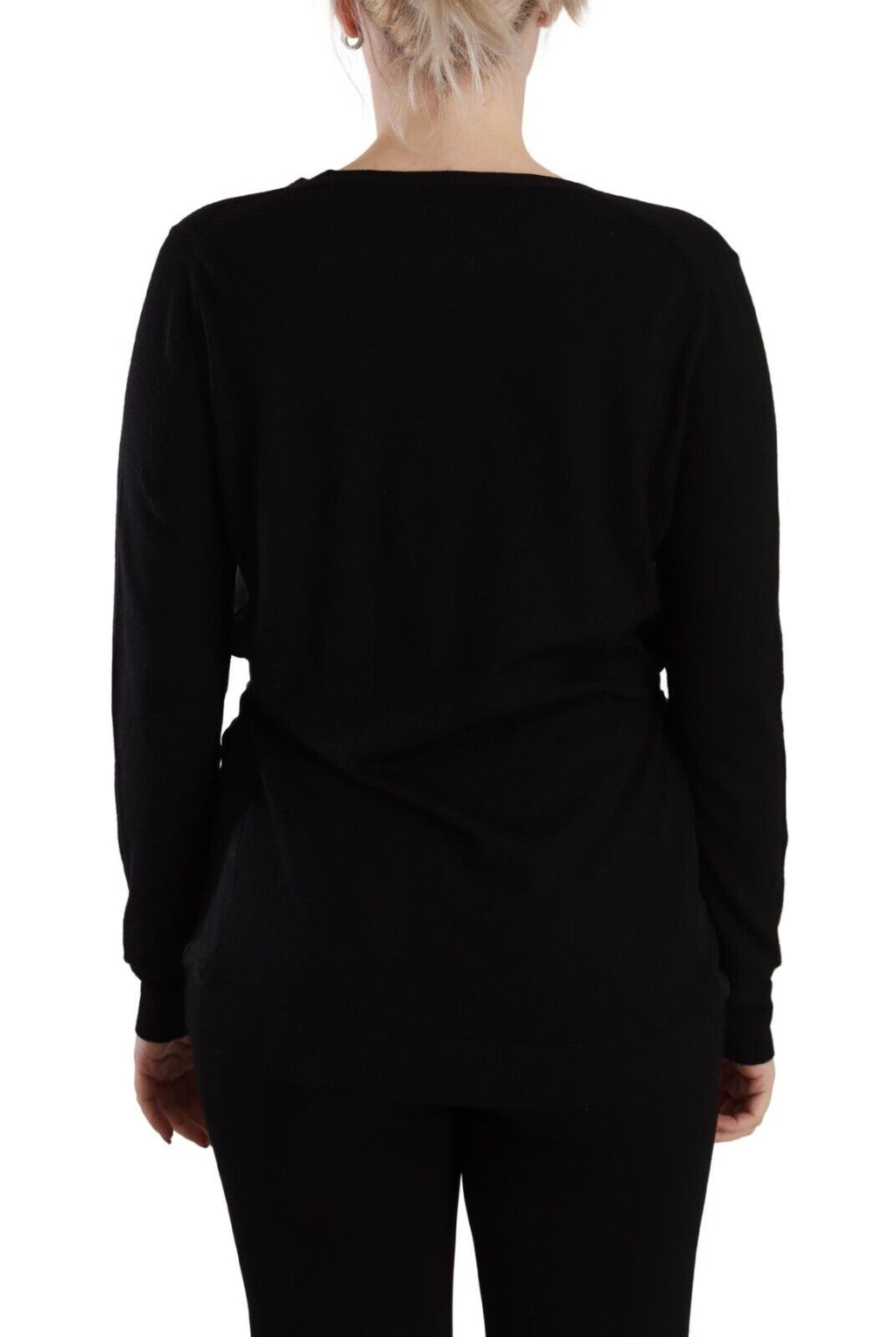 Dolce & Gabbana Schwarzes Wollpullover-Top mit V-Ausschnitt und langen Ärmeln
