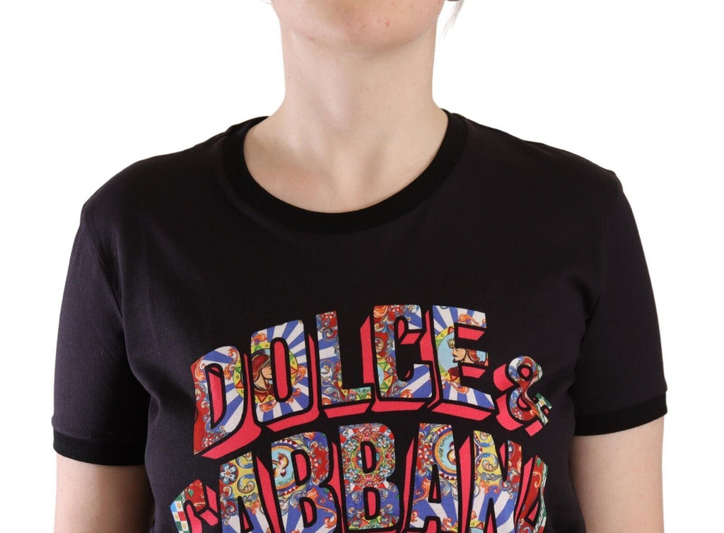 Dolce & Gabbana Schwarzes Logo Print Baumwolle Rundhals T-Shirt
