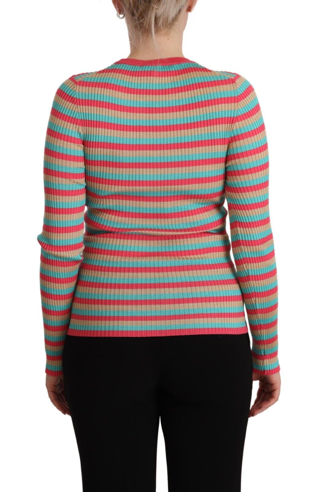 Dolce & Gabbana Multicolor Streifen Seide Rundhalsausschnitt Pullover Top