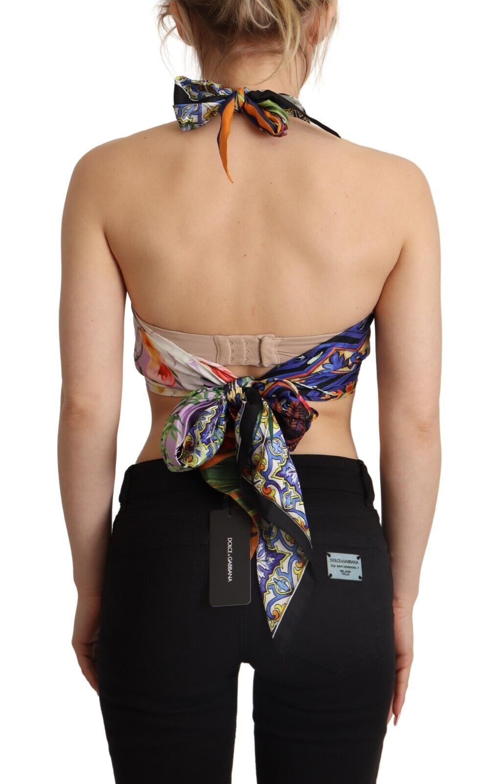 Dolce & Gabbana Multicolor Foulard Seide Halter Cropped Top