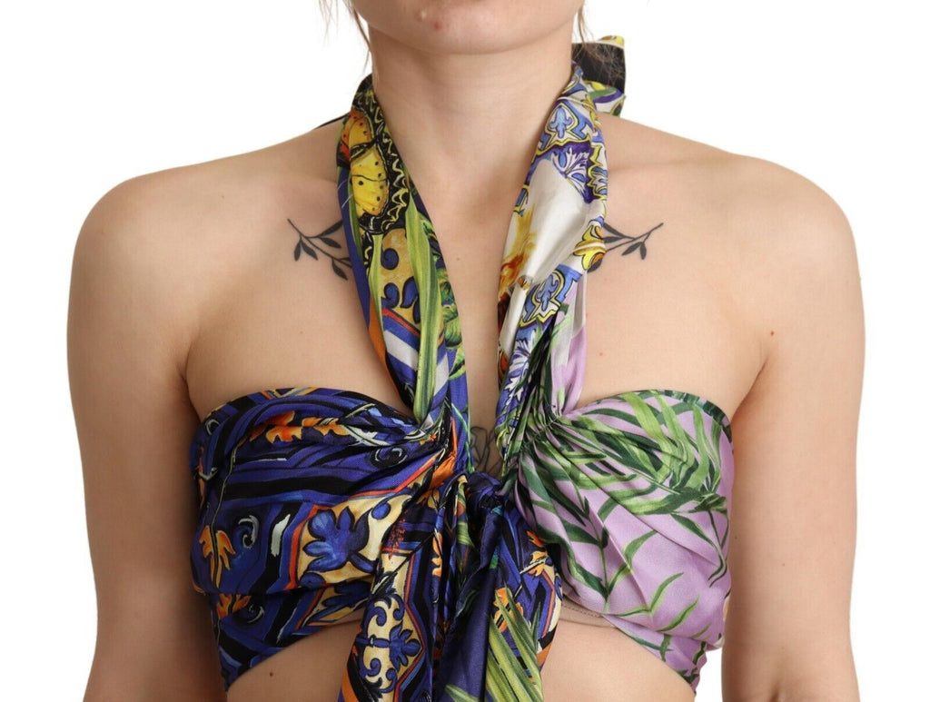 Dolce & Gabbana Multicolor Foulard Seide Halter Cropped Top