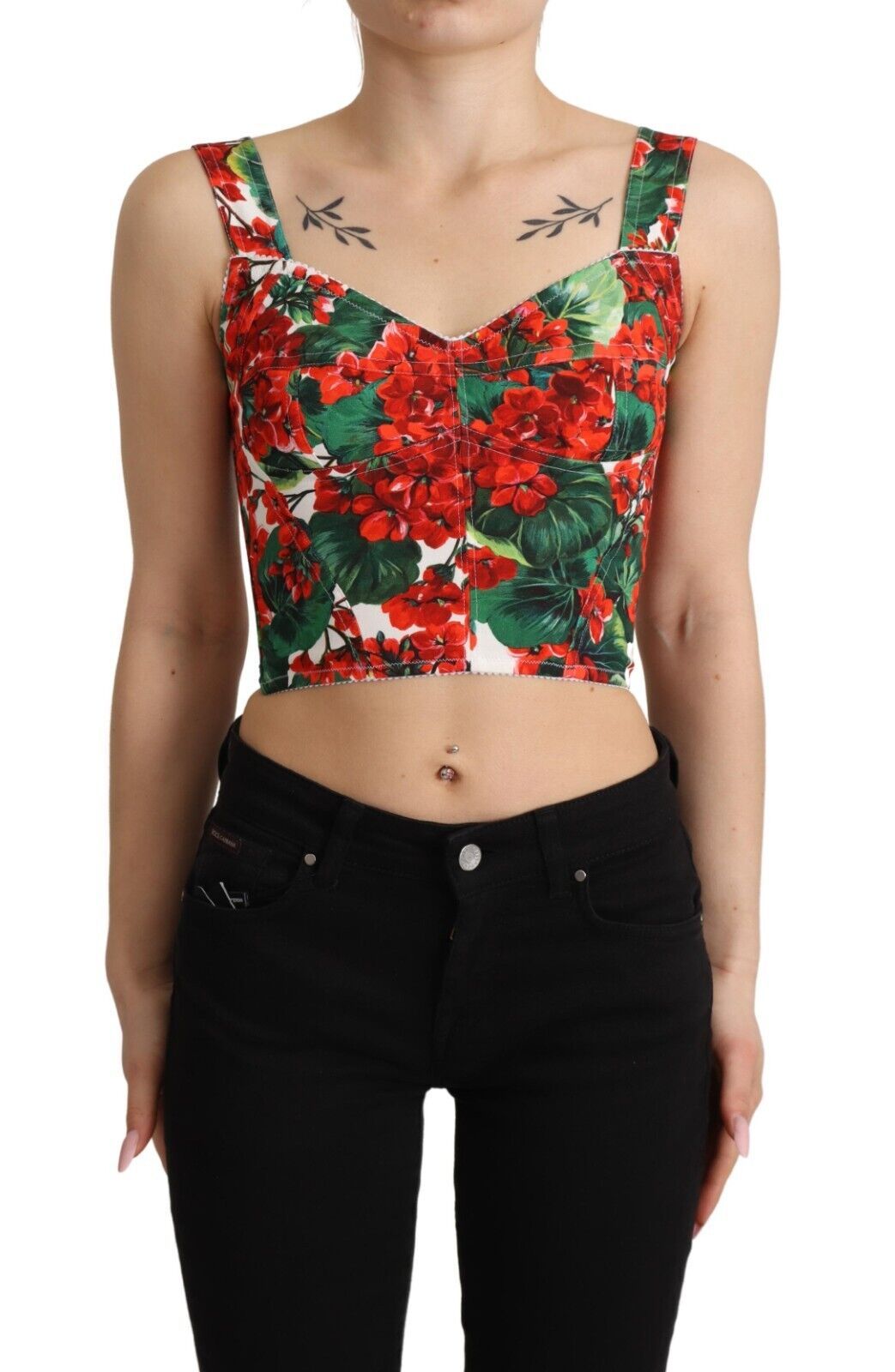 Dolce & Gabbana Rotes Viskose-Top mit Geranium-Druck und Sweetheart-Kragen