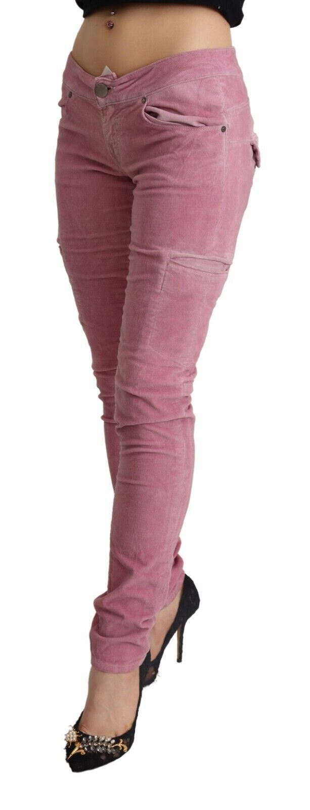 Acht Rosa Baumwoll-Cargo-Jeans mit niedriger Taille aus Denim