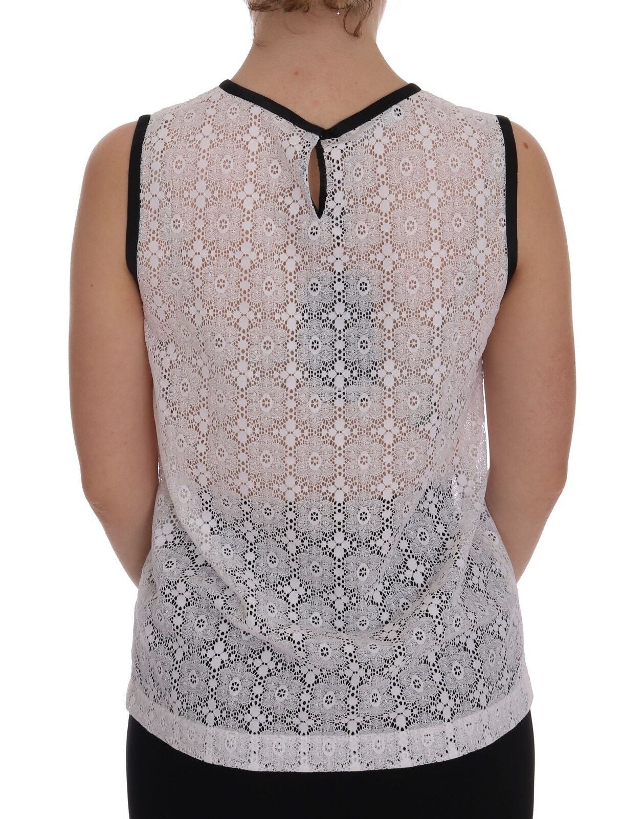 Dolce & Gabbana Weißes geblümtes Nylon-Tank-T-Shirt mit Spitze