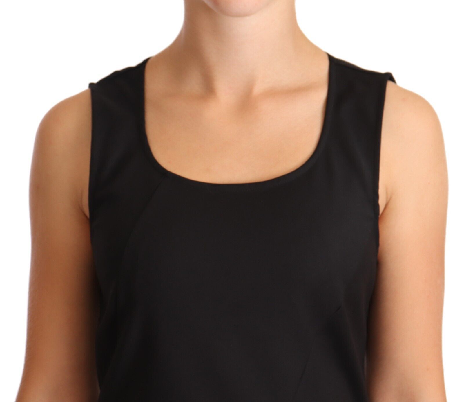 Patrizia Pepe Schwarzes ärmelloses, knielanges Etuikleid aus einer Baumwollmischung